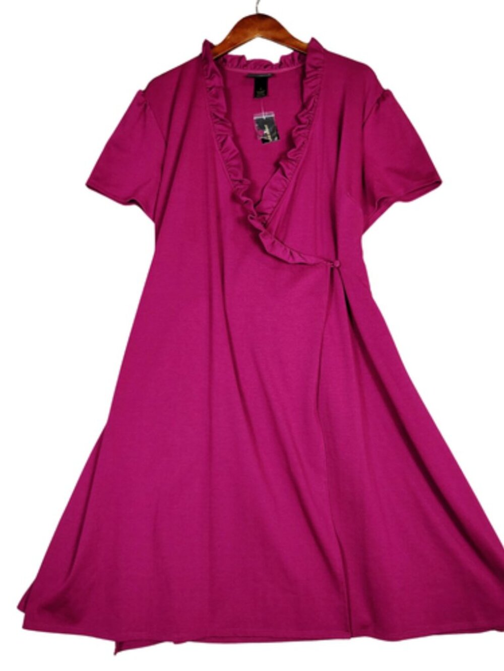 Lane Bryant Midi Wrap Dress Women's 24 Magenta Ruffle Neck Cap Sleeve Preppy NWT